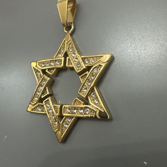 Stainless Steel Jewish Faith Star of David Necklace Bar Mitzvah Gold Religious - Picture 2 of 6